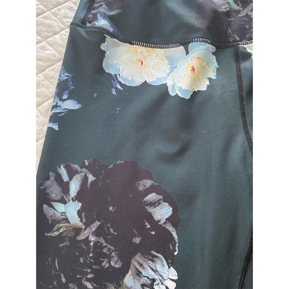 Alfenix Leggings Dark Green with Floral Print Workout High Waist Size M - Picture 8 of 9